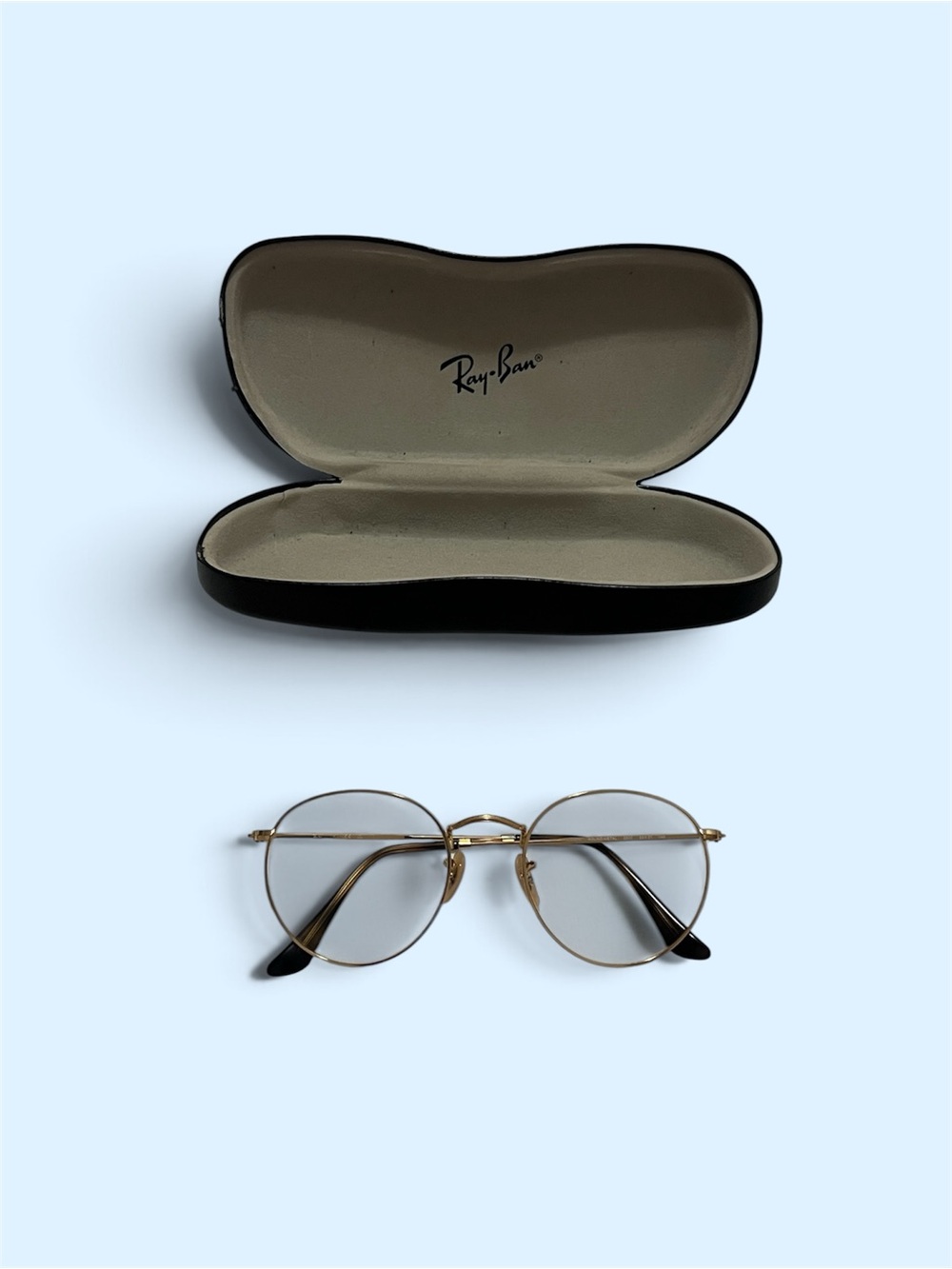 Ray-Ban Gold Round Glasses Frame With Case Eyewear Accessory Classic Unisex